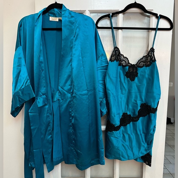 Vintage Victoria’s Secret Gold Label Teddy & Robe Set Size Medium M Ocean Blue - Picture 1 of 15